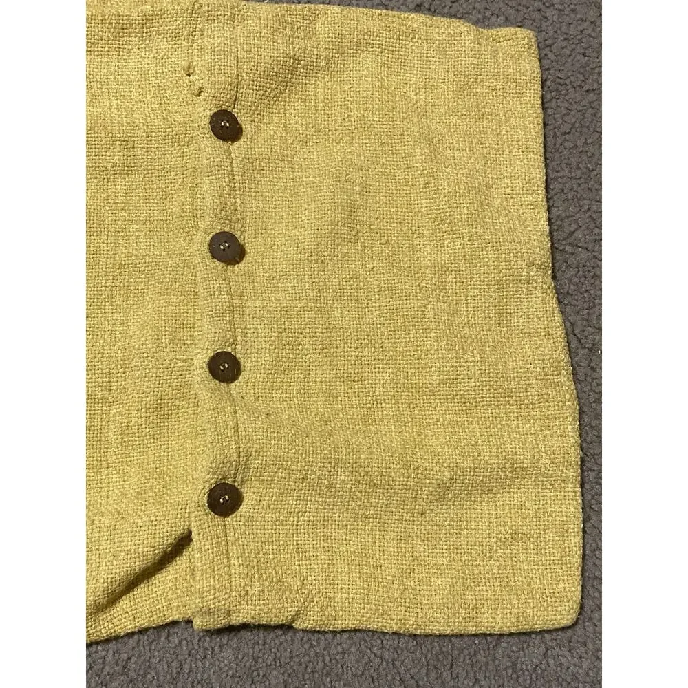 West Elm Yellow Brown Buttons Woven‎ Weave Silk Cotton Pillow Cover Button Back
